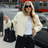 Talenza Ženska jednobojna svestrana kratka jakna Elegantna kratka jakna dugih rukava Jesenska jednoredna ležerna kratka jakna Top