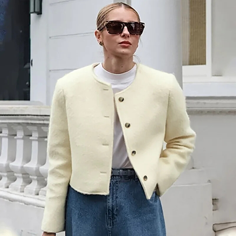 Talenza Ženska jednobojna svestrana kratka jakna Elegantna kratka jakna dugih rukava Jesenska jednoredna ležerna kratka jakna Top