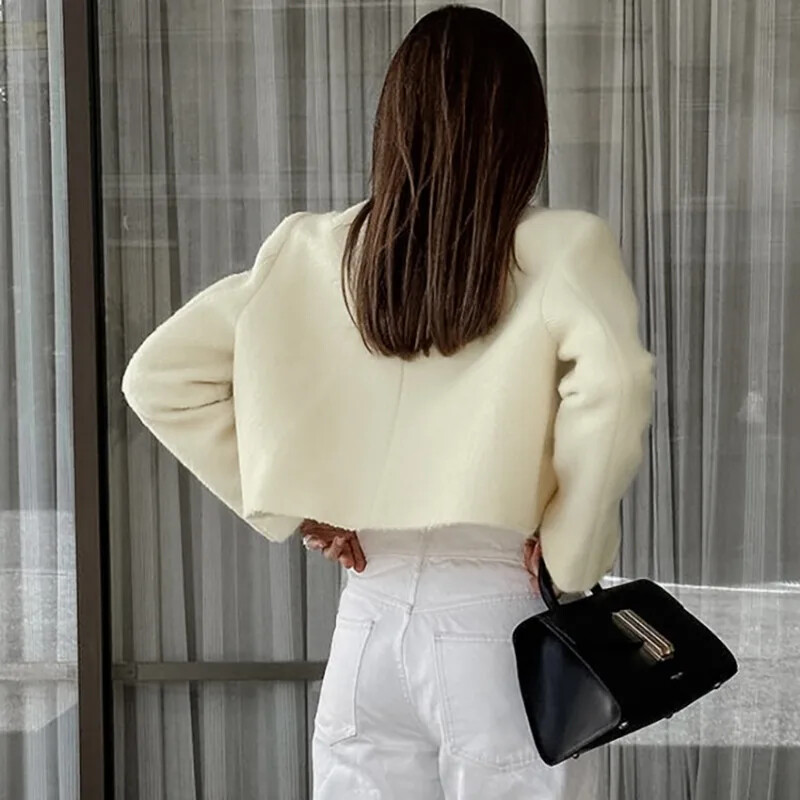 Talenza Ženska jednobojna svestrana kratka jakna Elegantna kratka jakna dugih rukava Jesenska jednoredna ležerna kratka jakna Top