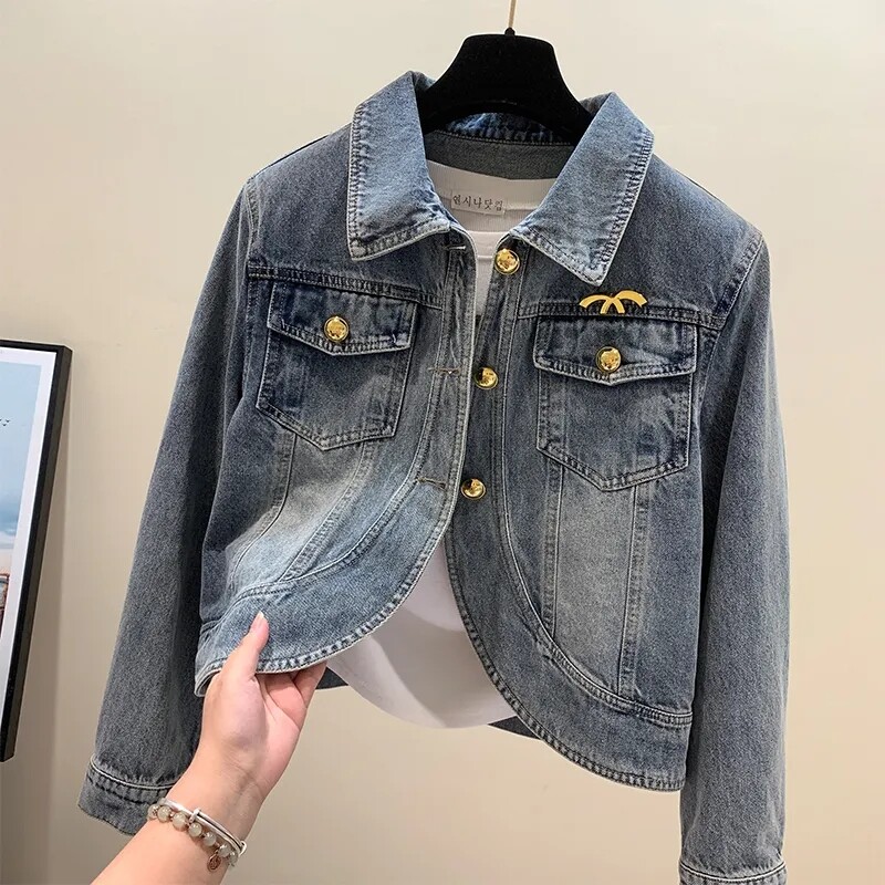 Fried Street Cowboy jakne Ženske majice s alatom Proljeće 2023. Novi korejski široki šik kaput dugih rukava s jednim kopčanjem i kratkim trapericama