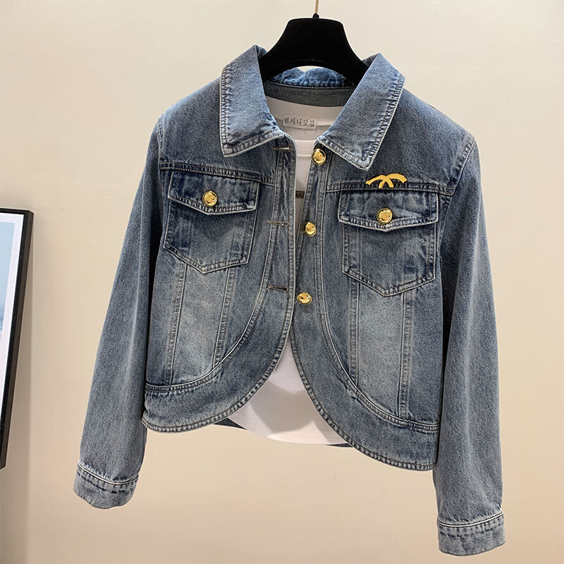 Fried Street Cowboy jakne Ženske majice s alatom Proljeće 2023. Novi korejski široki šik kaput dugih rukava s jednim kopčanjem i kratkim trapericama