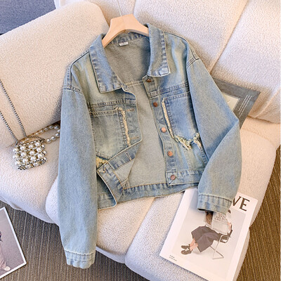 2024. aasta sügis, uus lühike teksajakk Naiste elegantsed üherealised õhukesed teksad Tuttmantel Basic jakk Naiste tänavarõivad, ülerõivad