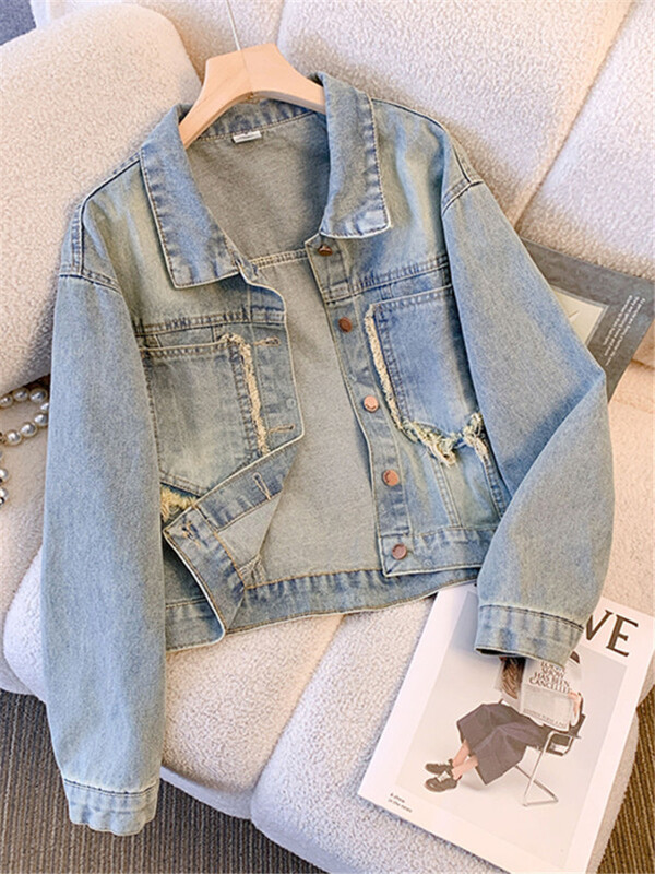 2024. aasta sügis, uus lühike teksajakk Naiste elegantsed üherealised õhukesed teksad Tuttmantel Basic jakk Naiste tänavarõivad, ülerõivad