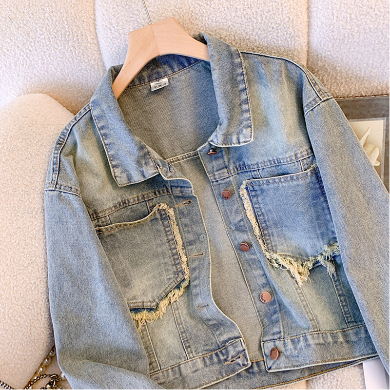 2024. aasta sügis, uus lühike teksajakk Naiste elegantsed üherealised õhukesed teksad Tuttmantel Basic jakk Naiste tänavarõivad, ülerõivad