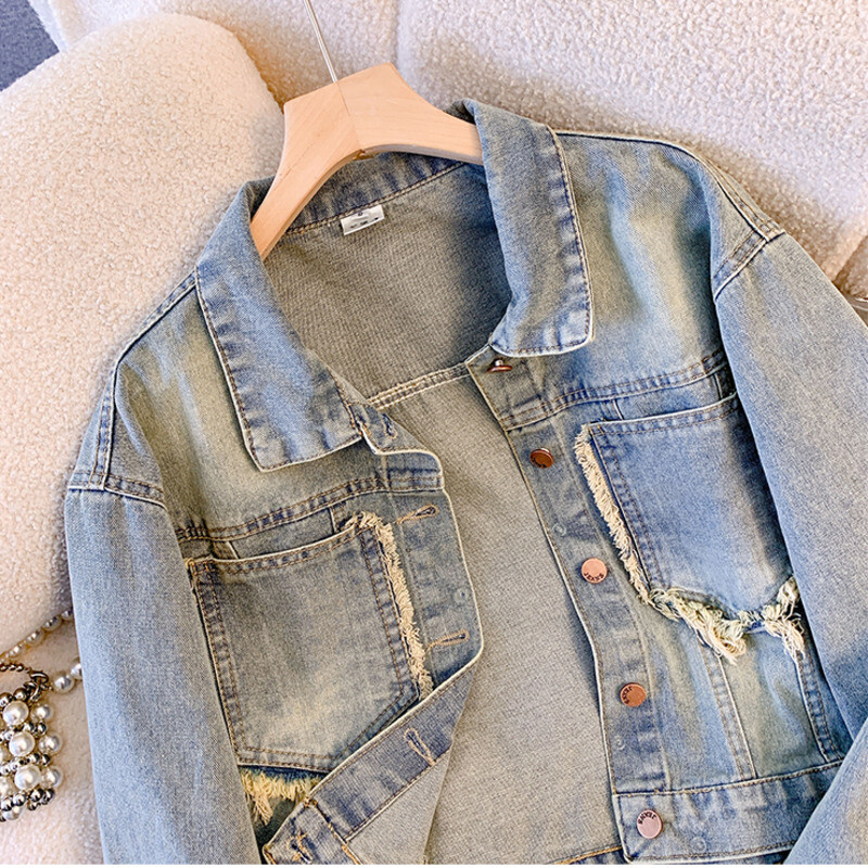 2024. aasta sügis, uus lühike teksajakk Naiste elegantsed üherealised õhukesed teksad Tuttmantel Basic jakk Naiste tänavarõivad, ülerõivad