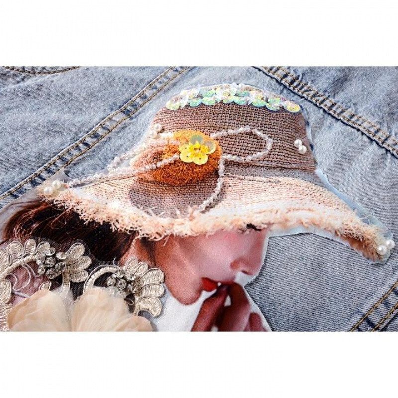 2023 Proljeće Jesen Ženska traper jakna Kaput dugih rukava Široki trodimenzionalni gumbi Biseri Vanjska odjeća Poderane traper jakne