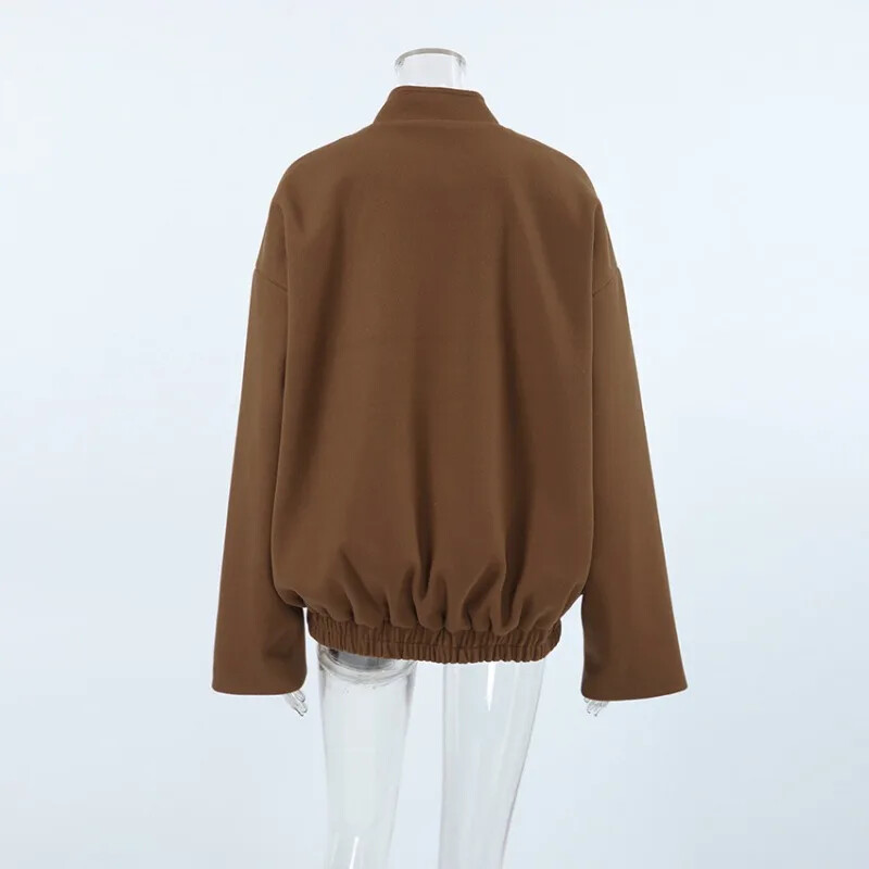 2024. Zimski ženski modni samostojeći ovratnik Smeđi debeli kaput od tvida Temperamentna ženska odjeća za putovanje na posao Ženska elegantna široka jakna