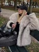 TRAFZA Zimska ženska jakna od umjetnog krzna Kaput Retro rever Ležerna topla jakna dugih rukava Ženska modna šik ulična jakna