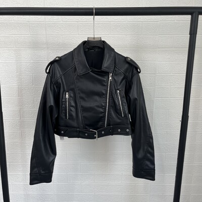 Taop&Za naiste 2024 sügis uus nahkjakk street style kunstnahast jakk revääriga pikkade varrukatega vöö lühike jope mantel