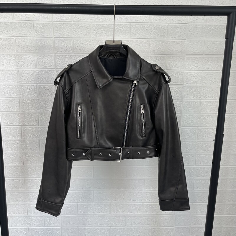 Taop&Za naiste 2024 sügis uus nahkjakk street style kunstnahast jakk revääriga pikkade varrukatega vöö lühike jope mantel