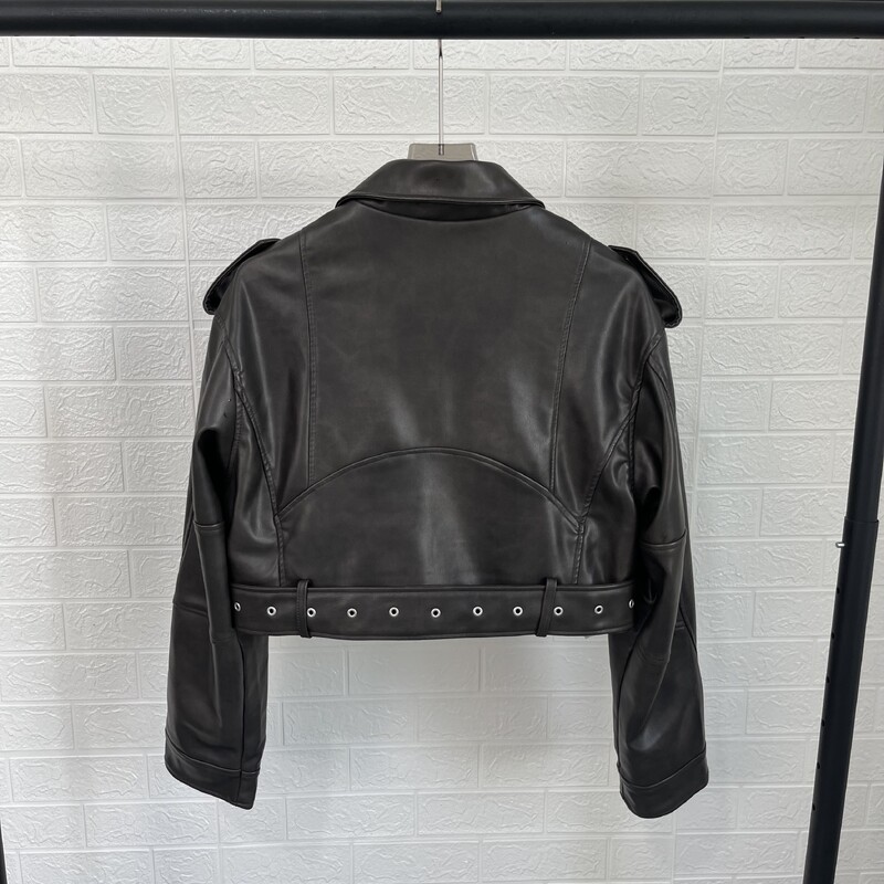 Taop&Za naiste 2024 sügis uus nahkjakk street style kunstnahast jakk revääriga pikkade varrukatega vöö lühike jope mantel