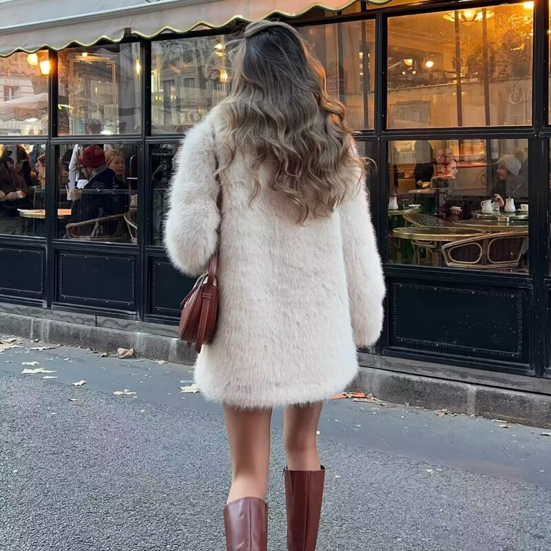 PB&ZA ženska odjeća 2024. nova moda uličnog temperamentnog temperamentnog svestranog revera, kaput s efektom umjetnog krzna dugih rukava