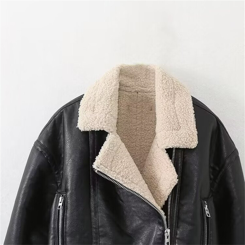 TRAF Jesenska nova ženska moderna ležerna dvostrana kožna jakna na preklop dugih rukava