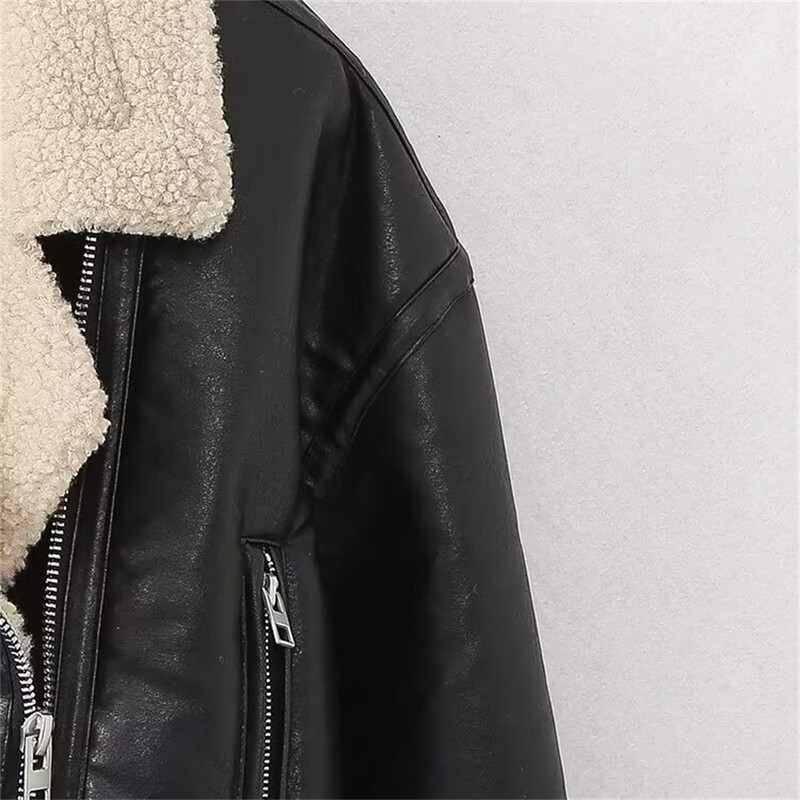 TRAF Jesenska nova ženska moderna ležerna dvostrana kožna jakna na preklop dugih rukava