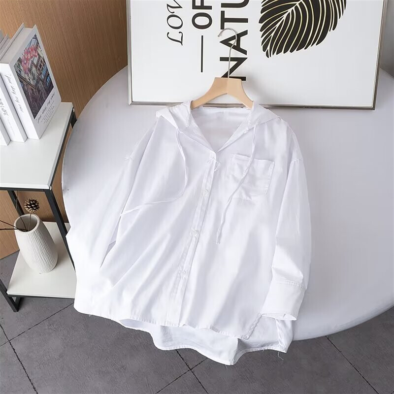 Cos Lris 2024 suvised naiste mitmekülgsed vabaaja kapuutsiga valged pikkade varrukatega päikesekaitseriided