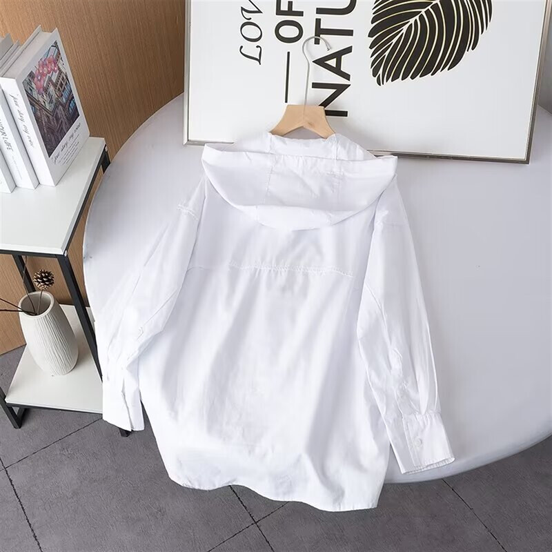 Cos Lris 2024 suvised naiste mitmekülgsed vabaaja kapuutsiga valged pikkade varrukatega päikesekaitseriided
