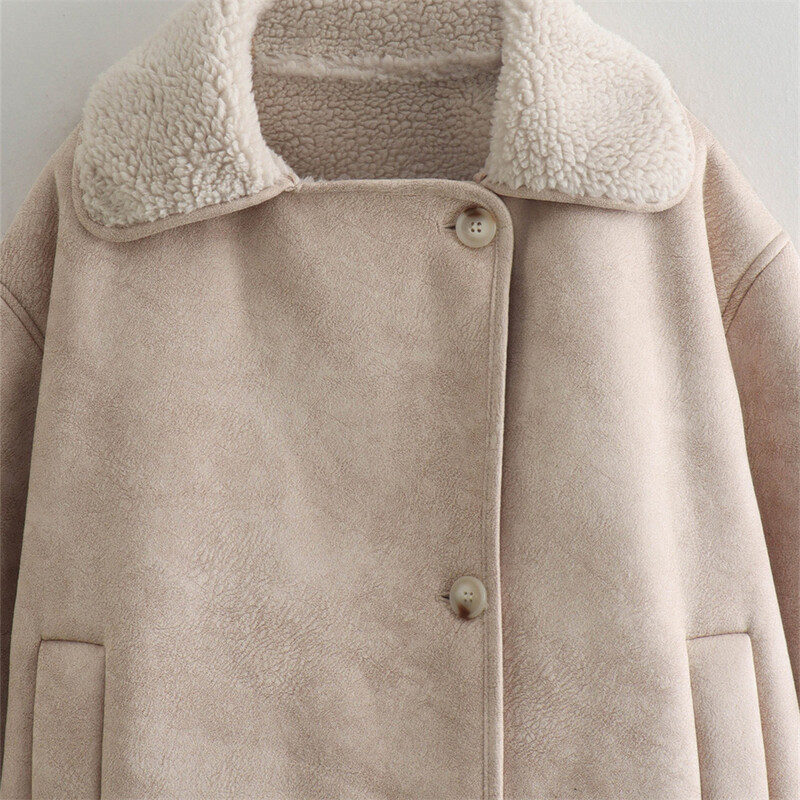 PB&ZA 2024 suvine uus naiste mood mitmekülgne lihtne seemisnahast reväär pluss sametine soe pikkade varrukatega jakk