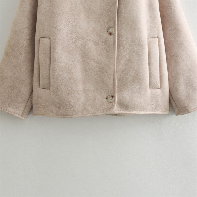 PB&ZA 2024 suvine uus naiste mood mitmekülgne lihtne seemisnahast reväär pluss sametine soe pikkade varrukatega jakk