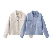 PB&ZA 2024. Nova ženska modna labava, jednostavna, ležerna, svestrana jednobojna kratka jakna