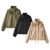 PB&ZA2024 Есенен нов продукт Ежедневно дамско модно универсално прилепнало късо яке с изправено деколте и качулка