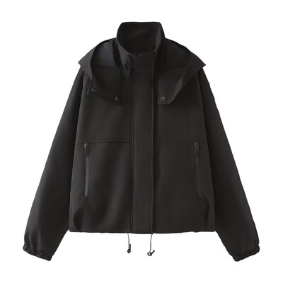 PB&ZA2024 Есенен нов продукт Ежедневно дамско модно универсално прилепнало късо яке с изправено деколте и качулка