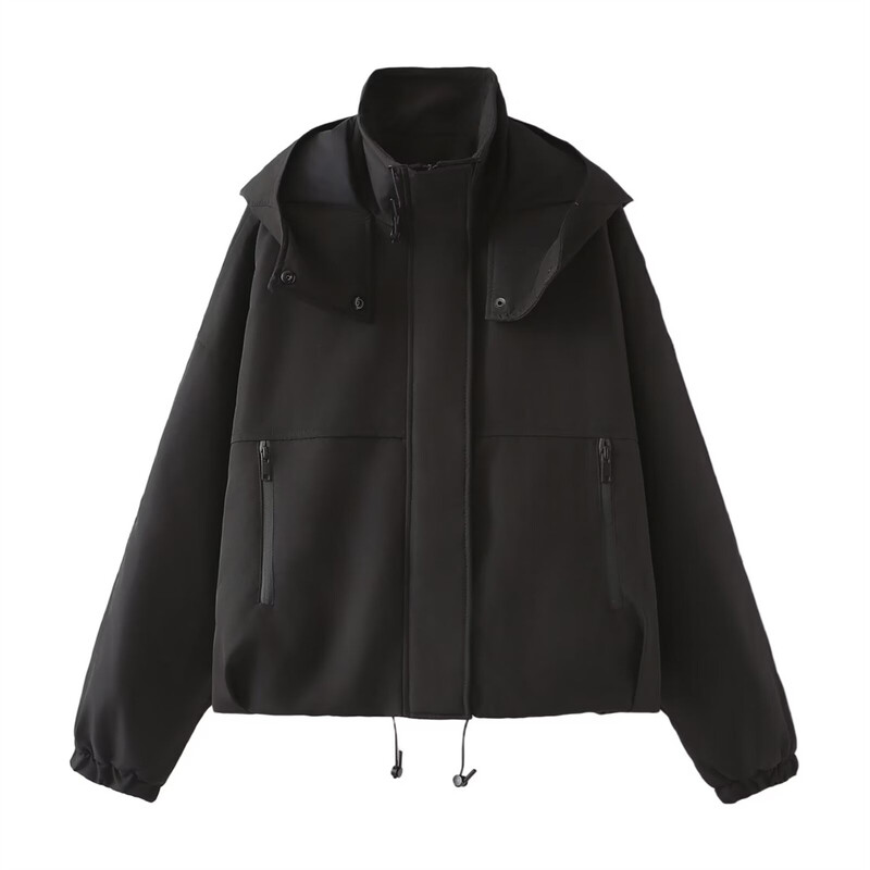 PB&ZA2024 Есенен нов продукт Ежедневно дамско модно универсално прилепнало късо яке с изправено деколте и качулка