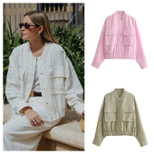 PB&ZA 2024, primăvară, noua modă pentru femei, temperament casual, versatil, imitație de in, jachetă scurtă, jachetă