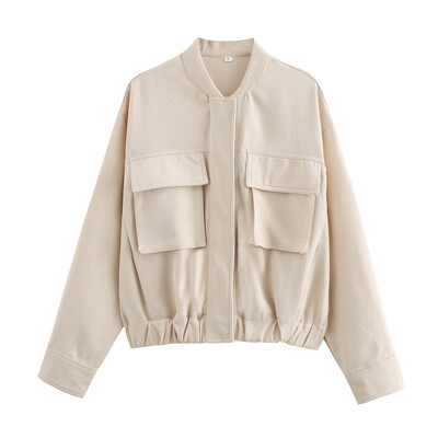 PB&ZA 2024, primăvară, noua modă pentru femei, temperament casual, versatil, imitație de in, jachetă scurtă, jachetă