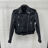 Taop&Za ženska nova jesen 2024. kožna jakna u motociklističkom stilu, svestrani remen, ukrasi od imitacije kože, kratki kaput