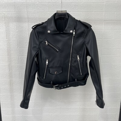 Taop&Za ženska nova jesen 2024. kožna jakna u motociklističkom stilu, svestrani remen, ukrasi od imitacije kože, kratki kaput