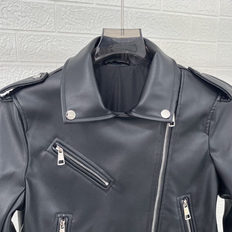 Taop&Za ženska nova jesen 2024. kožna jakna u motociklističkom stilu, svestrani remen, ukrasi od imitacije kože, kratki kaput