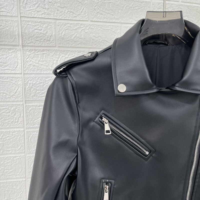 Taop&Za ženska nova jesen 2024. kožna jakna u motociklističkom stilu, svestrani remen, ukrasi od imitacije kože, kratki kaput