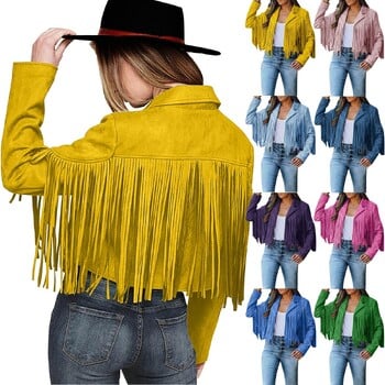 Vintage Fringe Faux Suede Δερμάτινα Μπουφάν Cropped Tassel Bomber Δερμάτινο μπουφάν Γυναικείο Μοντέρνο Moto And Biker Outerwear Chaquetas