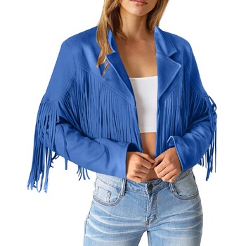 Vintage Fringe Faux Suede Δερμάτινα Μπουφάν Cropped Tassel Bomber Δερμάτινο μπουφάν Γυναικείο Μοντέρνο Moto And Biker Outerwear Chaquetas