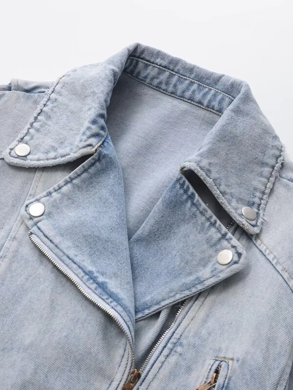 KAOPU ZA traper jakna u bajkerskom stilu Ženska vintage jakna s dugim rukavima na preklop, proljetna nova jakna s patentnim zatvaračem visoke kvalitete