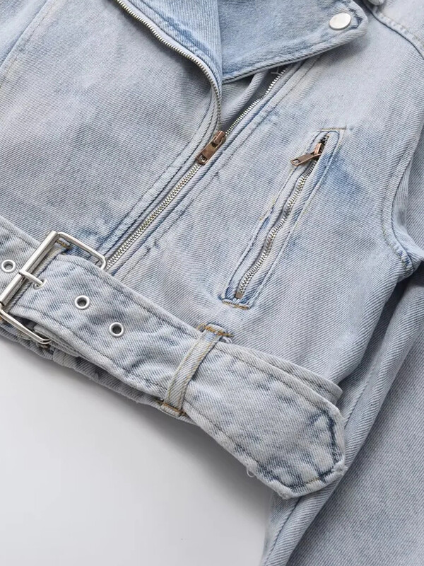 KAOPU ZA traper jakna u bajkerskom stilu Ženska vintage jakna s dugim rukavima na preklop, proljetna nova jakna s patentnim zatvaračem visoke kvalitete