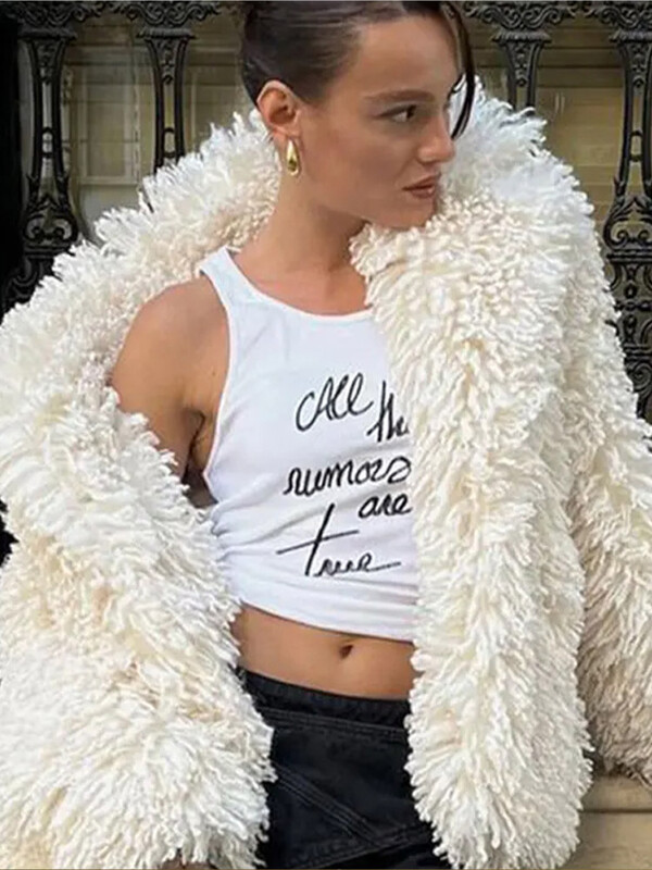 Κομψό πέτο ψεύτικο γούνινο παλτό Γυναικεία μόδα Μακρύ μανίκι Φαρδιά μασίφ ρούχα Σγουρή γούνα Γυναικείο τοπ 2024 Φθινοπωρινό σακάκι με όλα τα ταιριαστά