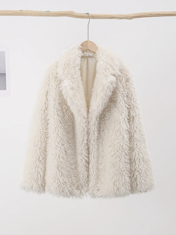 Κομψό πέτο ψεύτικο γούνινο παλτό Γυναικεία μόδα Μακρύ μανίκι Φαρδιά μασίφ ρούχα Σγουρή γούνα Γυναικείο τοπ 2024 Φθινοπωρινό σακάκι με όλα τα ταιριαστά