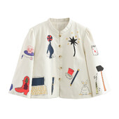 PB&ZA 2024. Proljeće, novi ženski stil, ležerna labava kratka jakna s okruglim izrezom i printom