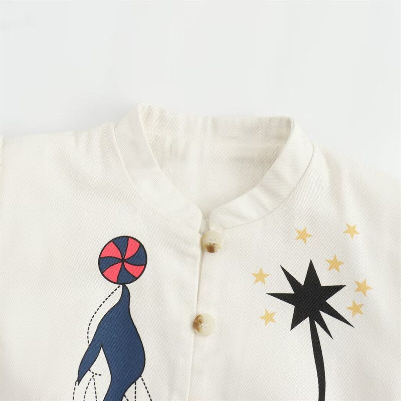 PB&ZA 2024. Proljeće, novi ženski stil, ležerna labava kratka jakna s okruglim izrezom i printom