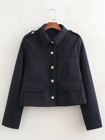 KAOPU ZA naiste lühike pehme tviid vabaaja jope Naiste mood kevadine revääriga pikkade varrukatega taskumantel