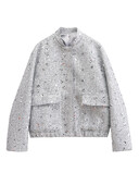 KAOPU ZA Naiste esitaskud hõbedase litriga jakk vintage ümmarguse kraega pikkade varrukatega nööbiga naiste ülerõivaste šikid topid