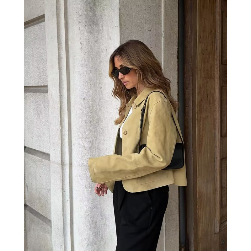 Taop&Za naiste 2024. aasta suvi, uus vabaaja pendeldamine, mitmekülgne revääriga topelttaskuga kaunistatud seemisnahast jakk 3322/040