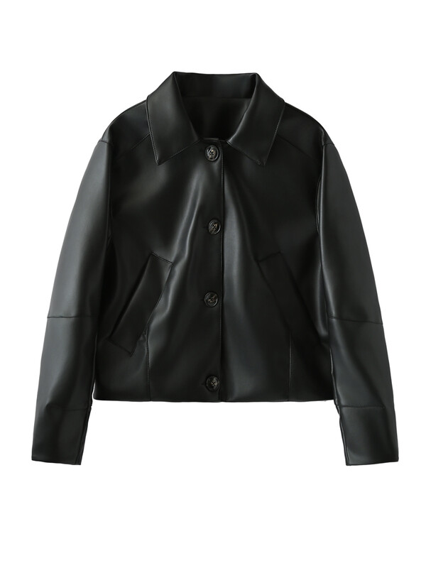 KAOPU ZA Naiste esiosa taskud kärbitud nahktagi mantel vintage pikkade varrukatega nööbitav naiste ülerõivaste šikid topid