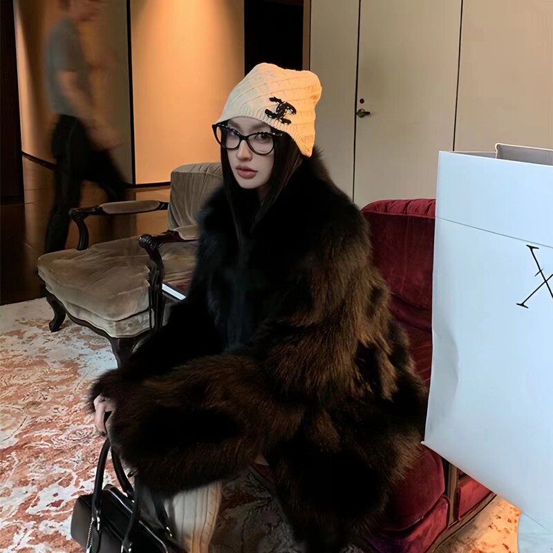 Palton de blană de vulpe artificială pentru femei, nasturi acoperiți, jachetă lungă, gât în formă de O, haine groase și calde, mâneci liliac, de înaltă calitate, toamnă iarnă