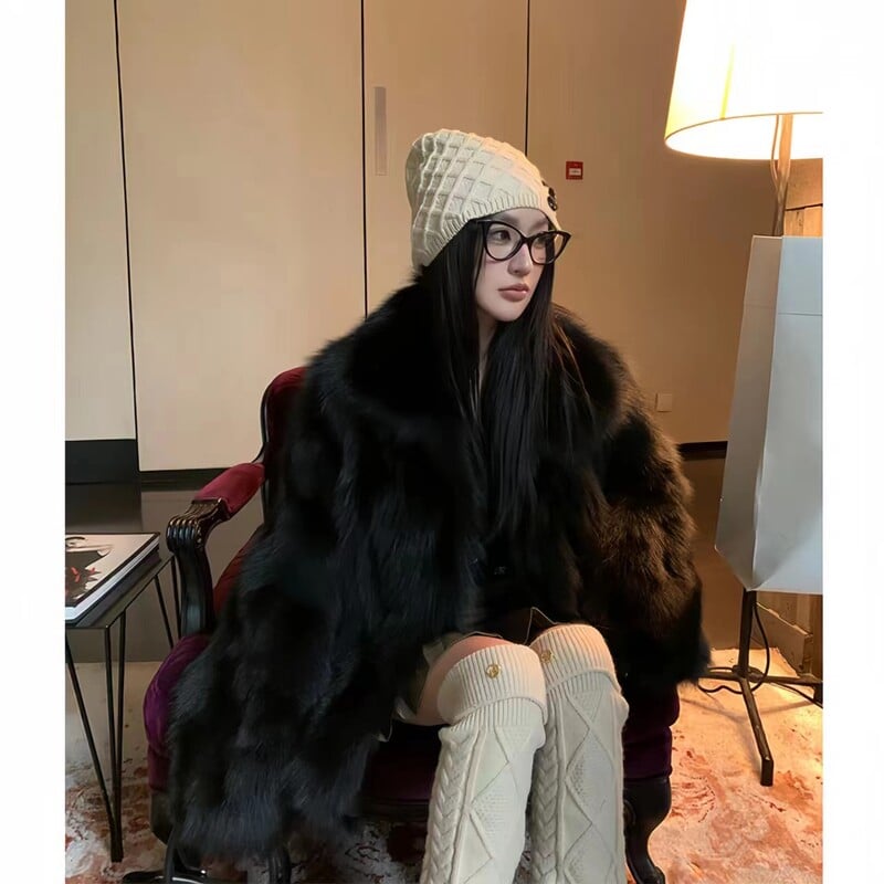 Palton de blană de vulpe artificială pentru femei, nasturi acoperiți, jachetă lungă, gât în formă de O, haine groase și calde, mâneci liliac, de înaltă calitate, toamnă iarnă