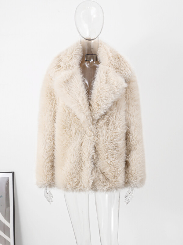 Zimski pahuljasti krzneni dugi jakni kaput od umjetnog krzna Ženski široki kaput s dugim rukavima na revere Debeli topli kaputi Ženski luksuzni modni ženski kaput