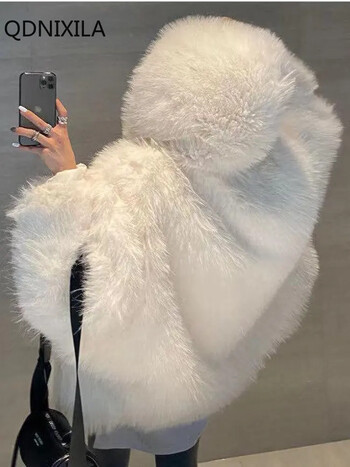 Χειμερινά μπουφάν για γυναίκες 2024 Imitation Fox Fur Coat Γυναικεία Κορεατική Έκδοση Νέα Εξωτερικά Ενδύματα Faux Fur Coat γούνινο μπουφάν με κουκούλα