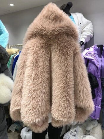 Χειμερινά μπουφάν για γυναίκες 2024 Imitation Fox Fur Coat Γυναικεία Κορεατική Έκδοση Νέα Εξωτερικά Ενδύματα Faux Fur Coat γούνινο μπουφάν με κουκούλα