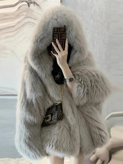 Zimske jakne za žene 2024. Bunda od imitacije krzna lisice Ženska korejska verzija Nova gornja odjeća Bunda od umjetnog krzna Jakna s kapuljačom